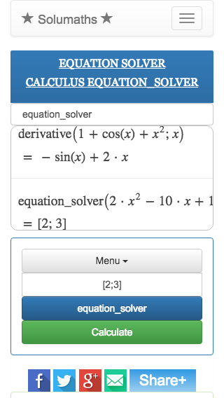 Symmbolic calculation online, solumaths
