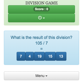 Online game of calculation, which allows practicing integer division.
