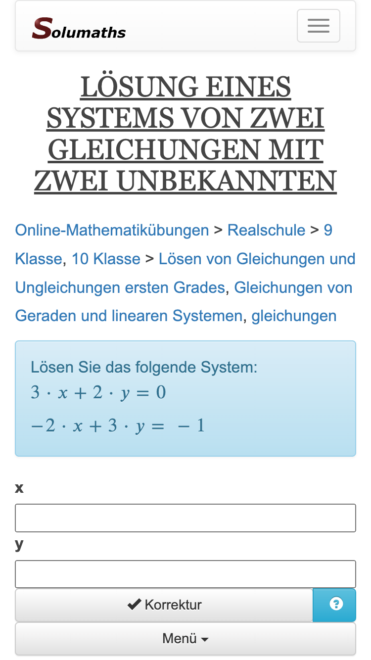 Korrigierte Online-Mathematikübungen, solumaths