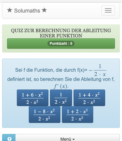 Mit diesem Quiz über mathematische Funktionen können Sie die Anwendung der Techniken zur Berechnung von Ableitungen üben.