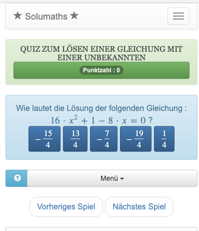 Mit diesem Quiz über Gleichungen können Sie das Lösen verschiedener Gleichungstypen mit einer Unbekannten üben.