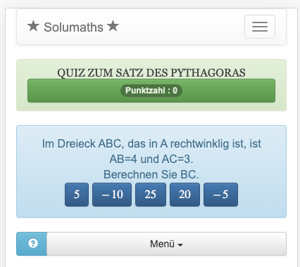 In diesem Quiz wird der Satz des Pythagoras zur Berechnung der Hypotenuse eines rechtwinkligen Dreiecks verwendet.