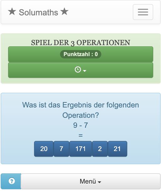 Dieses mentale arithmetische Spiel ermöglicht es Kindern, Addition, Subtraktion und Multiplikation zu überprüfen. Dieses Spiel ist ein effektives Hilfsmittel beim Erlernen von arithmetischen Operationen.