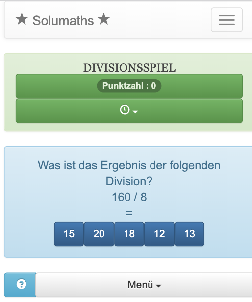 Dieses Kalkulationsspiel ermöglicht es Kindern, ganzzahlige Teilungen zu überprüfen, das Ziel ist es, das Ergebnis einer genauen Teilung zwischen zwei ganzen Zahlen zu finden.