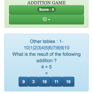 Addition tables game to learn, revise, memorize addition tables from 1 to 20 online. Table of 6.