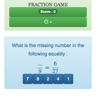 Juego de fracciones online, este juego te permite practicar el manejo de fracciones iguales y productos cruzados.