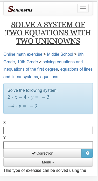 Corrected math exercises online, solumaths