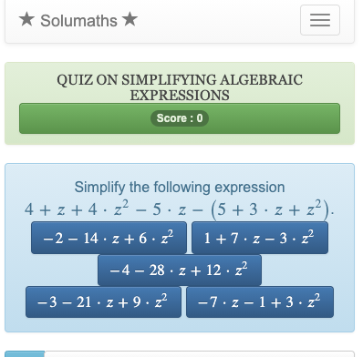 Dieses Quiz über algebraische Berechnungen dient der Übung der Anwendung von Berechnungsmethoden zur Vereinfachung algebraischer Ausdrücke.