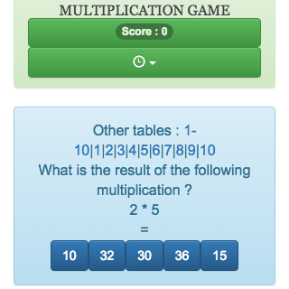 Este sencillo y efectivo juego se utiliza online para revisar o aprender tablas de multiplicación del 1 al 10.