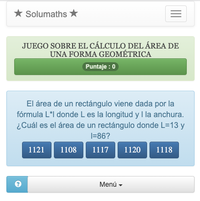 Este juego permite practicar el cálculo de superficies simples: cuadrado, rectángulo, círculo.
