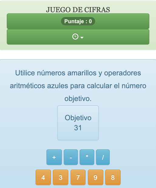 Este juego de cálculo online permite a los niños practicar el cálculo rápido de manera efectiva. Para ganar, los niños deben reconstruir un número entero utilizando otros números enteros y operaciones aritméticas (+,-,*,/).