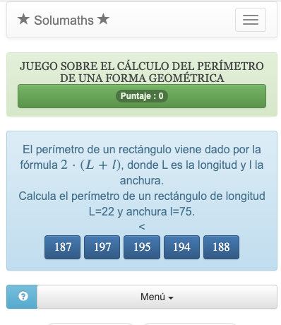 Este juego te permite practicar el cálculo de perímetros en formas comunes: cuadrado, rectángulo, triángulo, círculo.