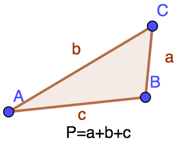 Fórmula para calcular el perímetro de un triángulo.