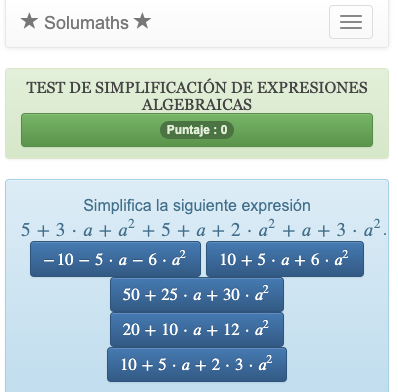 Este cuestionario de cálculo algebraico permite practicar el uso de técnicas de cálculo para simplificar expresiones algebraicas.
