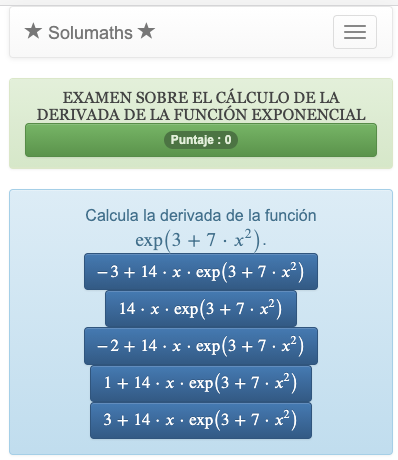 Este test sobre la función exponencial permite practicar el uso de las técnicas de cálculo de las derivadas.