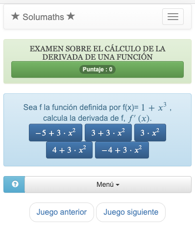 Este cuestionario sobre funciones matemáticas te permite practicar el uso de las técnicas de cálculo de las derivadas.