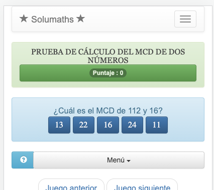 Este cuestionario sobre el Máximo Común Divisor te permite practicar el cálculo del MCD de dos números enteros.