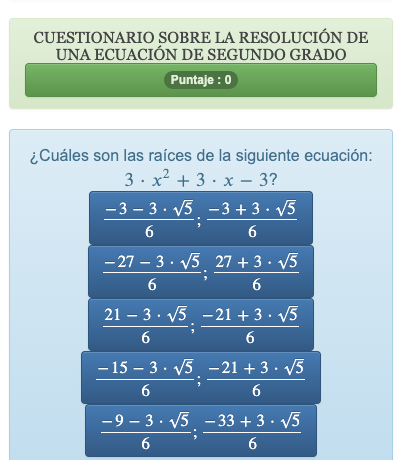 Este cuestionario sobre ecuaciones de segundo grado permite practicar métodos de resolución basados en el uso del discriminante.