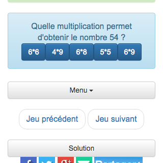 Pour jouer à ce jeu sur les multiplications, les enfants choisissent dans une liste, la multiplication qui permet de calculer un nombre donné. C'est un bon exercice de révision des tables de multiplication.