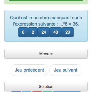 L'objectif de ce jeu d'équation à trou est de trouver le nombre manquant dans une expression mathématique composée d'addition, de soustraction, de multiplication ou de division.