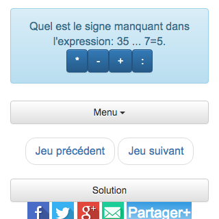 Le but de ce jeu d'opération à trou pour les enfants est de compléter une expression mathématique en choisissant l'opérateur arithmétique convenable (+, -, *, /).