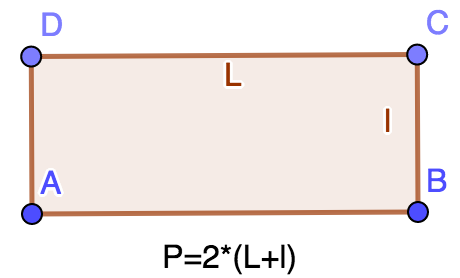 Fórmula para calcular o perímetro de um retângulo.