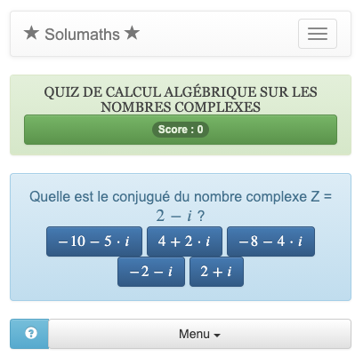 Ce quiz permet d'appliquer les techniques de calculs algébriques aux nombre complexes.