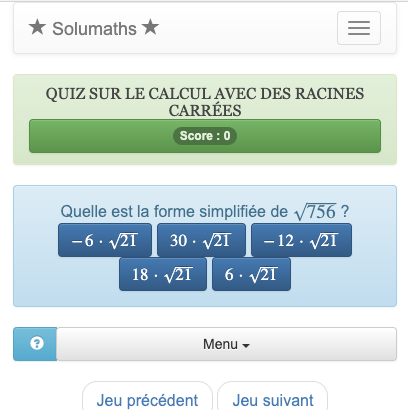 Ce quiz sur les fonctions mathématiques permet de s'exercer à utiliser les techniques de calcul sur les racines carrées.