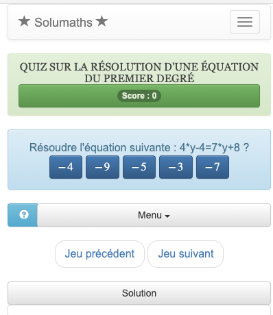 Ce quiz sur les équations du premier degré permet de s'entrainer à résoudre des équations simples à une inconnue.