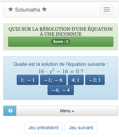 Ce quiz sur les équations permet de s'exercer à résoudre différents types d'équations à une inconnue.