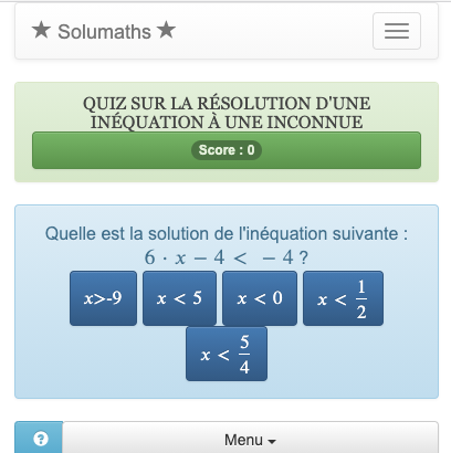 Ce quiz de maths sur les inéquations permet de s'exercer à résoudre différents types d'inéquations à une inconnue.