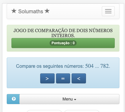 O objetivo deste jogo de comparação de números é encontrar o operador (menor, maior ou igual) para colocar entre os números que estão sendo comparados.