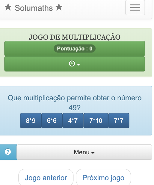 Para jogar este jogo de multiplicação, as crianças escolhem de uma lista a multiplicação que lhes permite calcular um determinado número. Este é um bom exercício de revisão tabuadas de multiplicação.