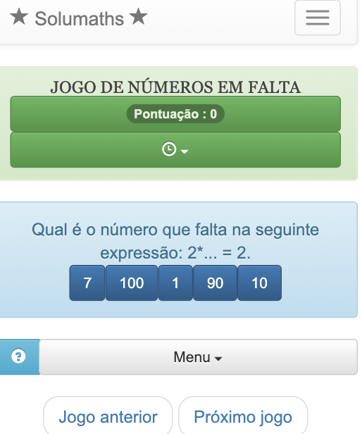 O objectivo deste jogo de equações de buraco é encontrar o número em falta numa expressão matemática composta por adição, subtracção, multiplicação ou divisão.