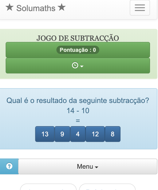 Este jogo permite a aprendizagem e treinamento em subtrações, utiliza pequenos inteiros que promovem o prática de cálculo mental.