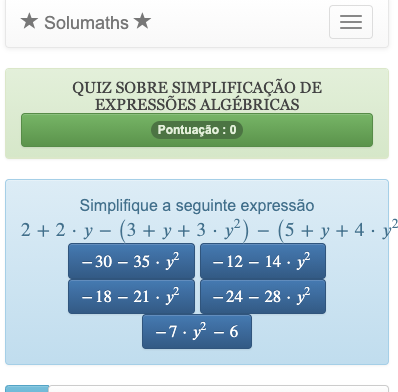 Quiz - Cálculo algébrico - 8º ano