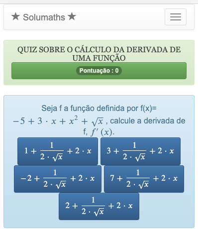 Este questionário sobre funções matemáticas permite que você pratique usando as técnicas de cálculo de derivados.