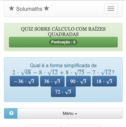 Este teste de funções matemáticas proporciona a prática de utilizar técnicas de cálculo de raiz quadrada.