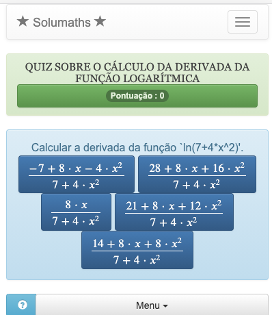 Este questionário sobre a função logarítmica permite que você pratique usando as técnicas de cálculo de derivativos.