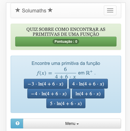 Este quiz sobre funções matemáticas permite que você pratique usando as técnicas de encontrar primitivas.