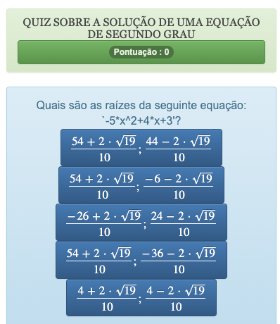 Este quiz sobre as equações do segundo grau permite praticar os métodos de resolução baseados no uso do discriminante.