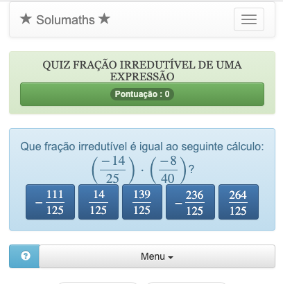 Jogo de cálculo de frações - Quiz de matemática júnior - Solumaths