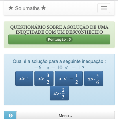 Este questionário matemático sobre desigualdades permite praticar a resolução de diferentes tipos de desigualdades com um desconhecido.