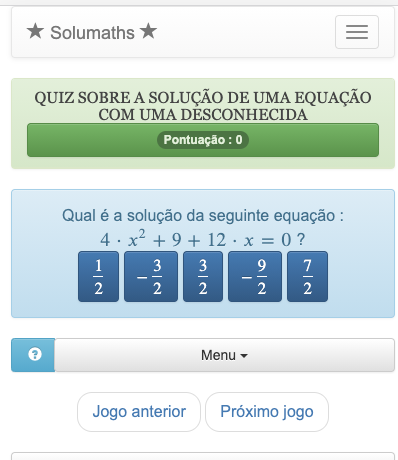 Este questionário sobre equações permite praticar a resolução de diferentes tipos de equações com uma desconhecida.