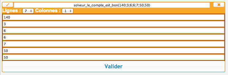 exemple d'utilisation de l'éditeur matriciel avec le solveur le compte est bon